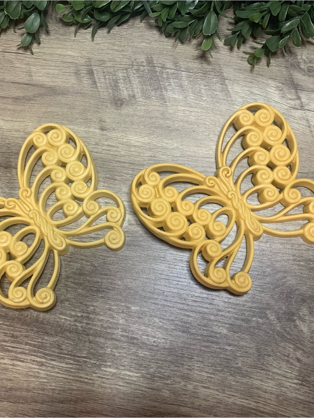 Decorative Yellow Butterfly Wall Accents - Set of 2 Vintage Burwood Decor